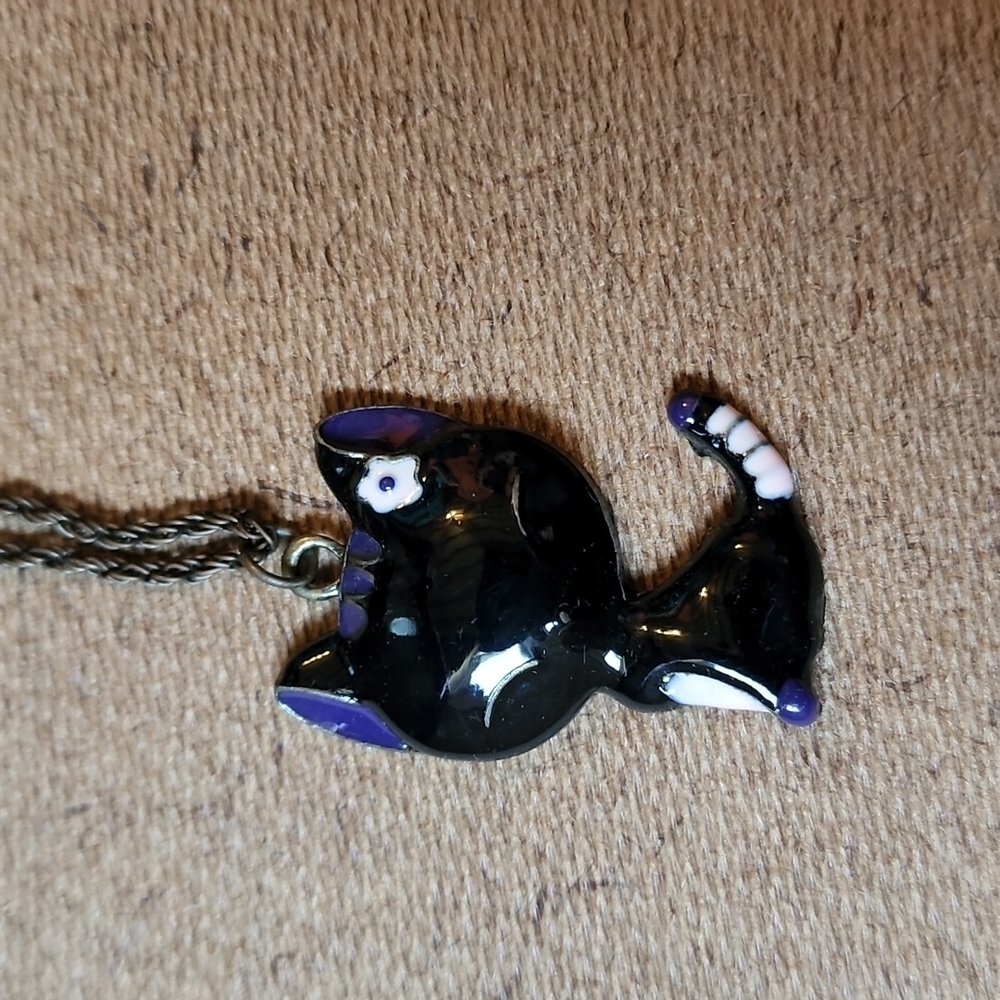 🎆 Black Cat Pendant Necklace | Slide-Thru No Clasp | 13” Chain | OS